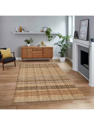 Viyana Home Dijital Baskılı Kaymaz Taban Yıkanabilir Modern Yolluk Mutfak Salon Halısı, V-Modern-70-Kahve,