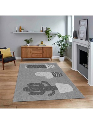 Viyana Home Dijital Baskılı Kaymaz Taban Yıkanabilir Modern Yolluk Mutfak Salon Halısı, V-MODERN-106-GRİ,