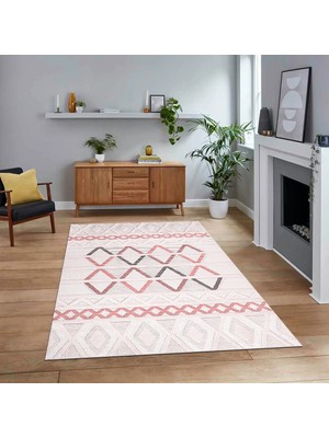 Viyana Home Dijital Baskılı Kaymaz Taban Yıkanabilir Modern Yolluk Mutfak Salon Halısı, V-Modern-81-Pembe,