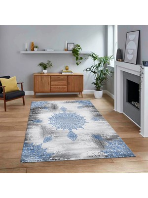 Viyana Home Dijital Baskılı Kaymaz Taban Yıkanabilir Modern Yolluk Mutfak Salon Halısı, V-Modern-06-Mavi,