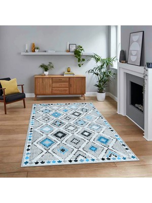 Viyana Home Dijital Baskılı Kaymaz Taban Yıkanabilir Modern Yolluk Mutfak Salon Halısı, V-Modern-60-Mavi,