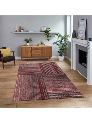 Viyana Home Dijital Baskılı Kaymaz Taban Yıkanabilir Modern Yolluk Mutfak Salon Halısı, V-Modern-34-Pembe,