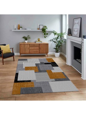 Viyana Home Dijital Baskılı Kaymaz Taban Yıkanabilir Modern Yolluk Mutfak Salon Halısı, V-Modern-47-Kahve,