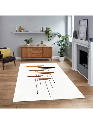 Viyana Home Dijital Baskılı Kaymaz Taban Yıkanabilir Modern Yolluk Mutfak Salon Halısı, V-MODERN-112-BEYAZ,