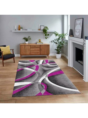 Viyana Home Dijital Baskılı Kaymaz Taban Yıkanabilir Modern Yolluk Mutfak Salon Halısı, V-Modern-97-Mor,