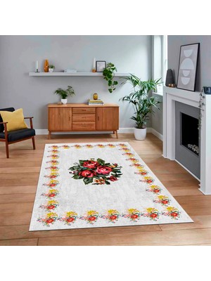 Viyana Home Dijital Baskılı Kaymaz Taban Yıkanabilir Modern Yolluk Mutfak Salon Halısı, V-Modern-20-Beyaz,
