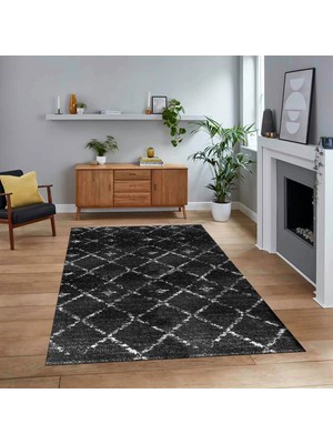 Viyana Home Dijital Baskılı Kaymaz Taban Yıkanabilir Modern Yolluk Mutfak Salon Halısı, V-Modern-57-Antrasit,