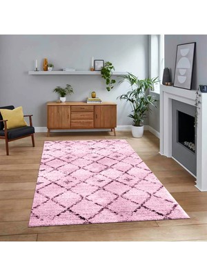 Viyana Home Dijital Baskılı Kaymaz Taban Yıkanabilir Modern Yolluk Mutfak Salon Halısı, V-Modern-57-Pembe,