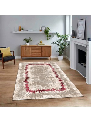 Viyana Home Dijital Baskılı Kaymaz Taban Yıkanabilir Modern Yolluk Mutfak Salon Halısı, V-Modern-37-Bordo,