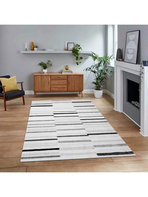Viyana Home Dijital Baskılı Kaymaz Taban Yıkanabilir Modern Yolluk Mutfak Salon Halısı, V-Modern-74-Gri,