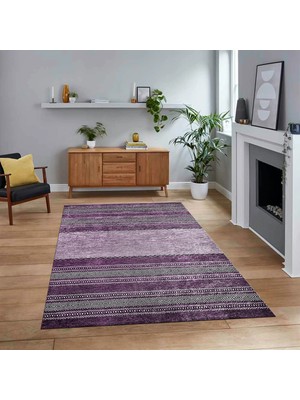 Viyana Home Dijital Baskılı Kaymaz Taban Yıkanabilir Modern Yolluk Mutfak Salon Halısı, V-Modern-83-Mor,