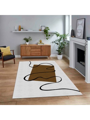 Viyana Home Dijital Baskılı Kaymaz Taban Yıkanabilir Modern Yolluk Mutfak Salon Halısı, V-Modern-61-Kahve,