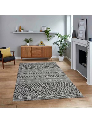 Viyana Home Dijital Baskılı Kaymaz Taban Yıkanabilir Modern Yolluk Mutfak Salon Halısı, V-Modern-86-Gri,