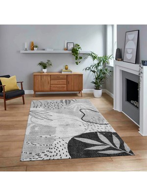 Viyana Home Dijital Baskılı Kaymaz Taban Yıkanabilir Modern Yolluk Mutfak Salon Halısı, V-Modern-79-Gri,
