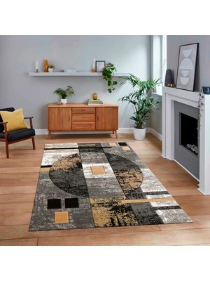 Viyana Home Dijital Baskılı Kaymaz Taban Yıkanabilir Modern Yolluk Mutfak Salon Halısı, V-Modern-33-Gold,