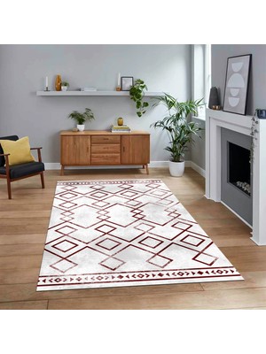 Viyana Home Dijital Baskılı Kaymaz Taban Yıkanabilir Modern Yolluk Mutfak Salon Halısı, V-Modern-91-Bordo,