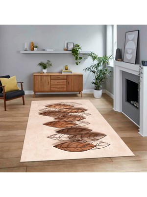 Viyana Home Dijital Baskılı Kaymaz Taban Yıkanabilir Modern Yolluk Mutfak Salon Halısı, V-Modern-08-Kahve,