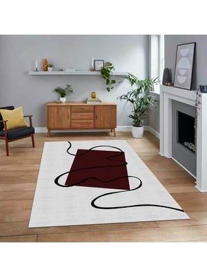 Viyana Home Dijital Baskılı Kaymaz Taban Yıkanabilir Modern Yolluk Mutfak Salon Halısı, V-Modern-61-Bordo,