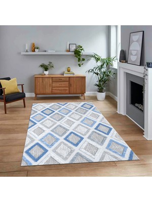 Viyana Home Dijital Baskılı Kaymaz Taban Yıkanabilir Modern Yolluk Mutfak Salon Halısı, V-Modern-66-Mavi,