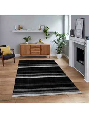 Viyana Home Dijital Baskılı Kaymaz Taban Yıkanabilir Modern Yolluk Mutfak Salon Halısı, V-Modern-25-Antrasit,