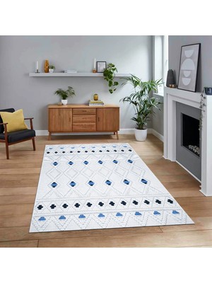 Viyana Home Dijital Baskılı Kaymaz Taban Yıkanabilir Modern Yolluk Mutfak Salon Halısı, V-Modern-65-Mavi,