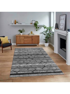 Viyana Home Dijital Baskılı Kaymaz Taban Yıkanabilir Modern Yolluk Mutfak Salon Halısı, V-Modern-85-Gri,
