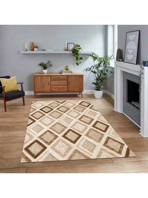 Viyana Home Dijital Baskılı Kaymaz Taban Yıkanabilir Modern Yolluk Mutfak Salon Halısı, V-Modern-66-Kahve,