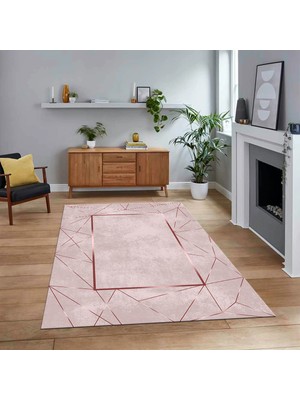 Viyana Home Dijital Baskılı Kaymaz Taban Yıkanabilir Modern Yolluk Mutfak Salon Halısı, V-Modern-62-Pembe,