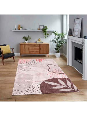 Viyana Home Dijital Baskılı Kaymaz Taban Yıkanabilir Modern Yolluk Mutfak Salon Halısı, V-Modern-79-Pembe,