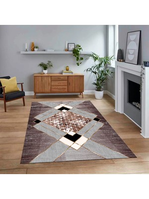 Viyana Home Dijital Baskılı Kaymaz Taban Yıkanabilir Modern Yolluk Mutfak Salon Halısı, V-Modern-12-Bordo,