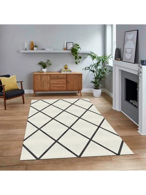 Viyana Home Dijital Baskılı Kaymaz Taban Yıkanabilir Modern Yolluk Mutfak Salon Halısı, V-MODERN-116-KREM,