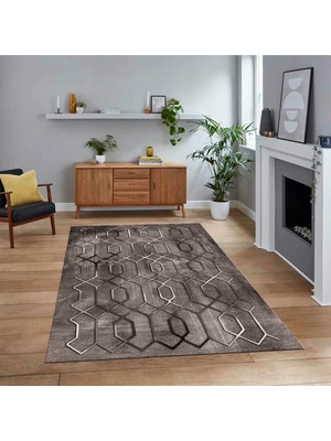 Viyana Home Dijital Baskılı Kaymaz Taban Yıkanabilir Modern Yolluk Mutfak Salon Halısı, V-Modern-90-Vizon,