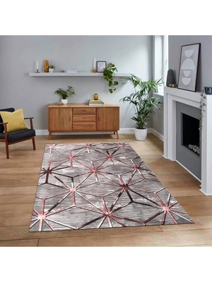 Viyana Home Dijital Baskılı Kaymaz Taban Yıkanabilir Modern Yolluk Mutfak Salon Halısı, V-Modern-39-Pembe,