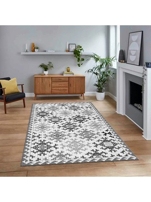 Viyana Home Dijital Baskılı Kaymaz Taban Yıkanabilir Modern Yolluk Mutfak Salon Halısı, V-Modern-14-Gri,