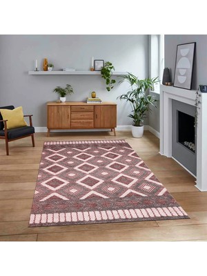 Viyana Home Dijital Baskılı Kaymaz Taban Yıkanabilir Modern Yolluk Mutfak Salon Halısı, V-Modern-69-Bordo,