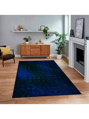 Viyana Home Dijital Baskılı Kaymaz Taban Yıkanabilir Modern Yolluk Mutfak Salon Halısı, V-Modern-27-Mavi,