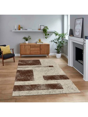 Viyana Home Dijital Baskılı Kaymaz Taban Yıkanabilir Modern Yolluk Mutfak Salon Halısı, V-Modern-93-Kahve,