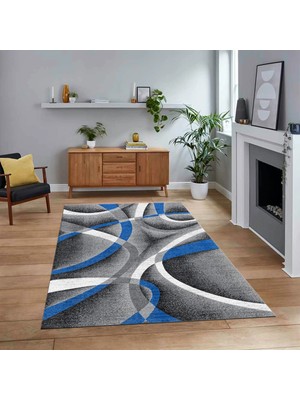 Viyana Home Dijital Baskılı Kaymaz Taban Yıkanabilir Modern Yolluk Mutfak Salon Halısı, V-Modern-97-Mavi,