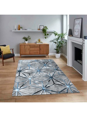 Viyana Home Dijital Baskılı Kaymaz Taban Yıkanabilir Modern Yolluk Mutfak Salon Halısı, V-Modern-39-Mavi,