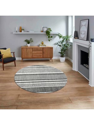 Viyana Home Dijital Baskılı Kaymaz Taban Yıkanabilir Yuvarlak Modern Mutfak Salon Halısı, V-Y-Modern-36-Gri,