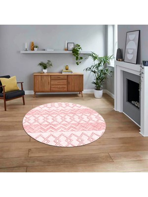 Viyana Home Dijital Baskılı Kaymaz Taban Yıkanabilir Yuvarlak Modern Mutfak Salon Halısı, V-Y-Modern-56-Pembe,