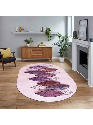 Viyana Home Dijital Baskılı Kaymaz Taban Yıkanabilir Oval Modern Yolluk Salon Halısı, V-O-Modern-08-Mor,