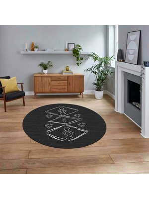 Viyana Home Dijital Baskılı Kaymaz Taban Yıkanabilir Yuvarlak Modern Mutfak Salon Halısı, V-Y-Modern-59-Antrast,
