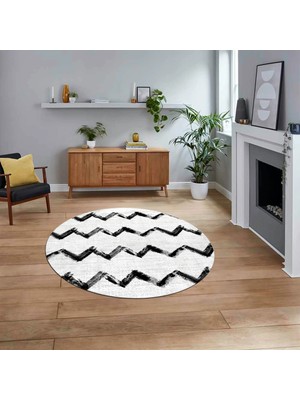 Viyana Home Dijital Baskılı Kaymaz Taban Yıkanabilir Yuvarlak Modern Mutfak Salon Halısı, V-Y-Modern-71-Beyaz,