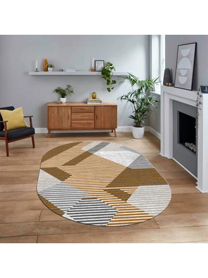 Viyana Home Dijital Baskılı Kaymaz Taban Yıkanabilir Oval Modern Yolluk Salon Halısı, V-O-Modern-09-Turuncu,