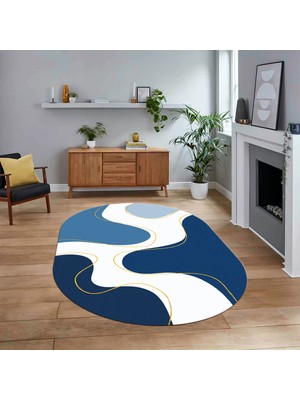 Viyana Home Dijital Baskılı Kaymaz Taban Yıkanabilir Oval Modern Yolluk Salon Halısı, V-O-MODERN-120-MAVİ,