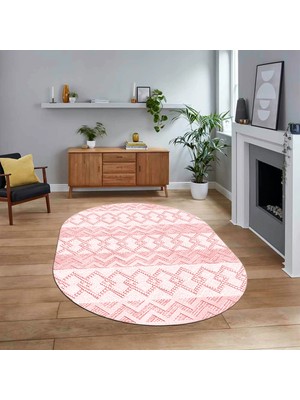 Viyana Home Dijital Baskılı Kaymaz Taban Yıkanabilir Oval Modern Yolluk Salon Halısı, V-O-Modern-56-Pembe,