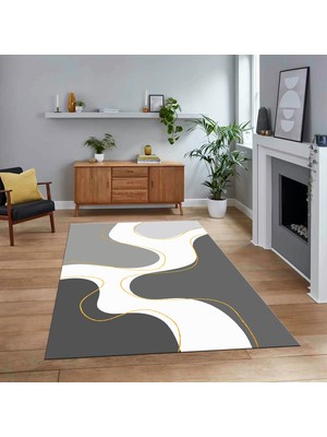 Viyana Home Dijital Baskılı Kaymaz Taban Yıkanabilir Modern Yolluk Mutfak Salon Halısı, V-MODERN-120-GRİ,