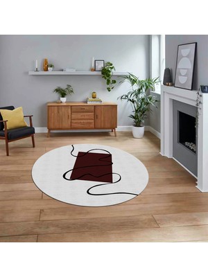 Viyana Home Dijital Baskılı Kaymaz Taban Yıkanabilir Yuvarlak Modern Mutfak Salon Halısı, V-Y-Modern-61-Bordo,
