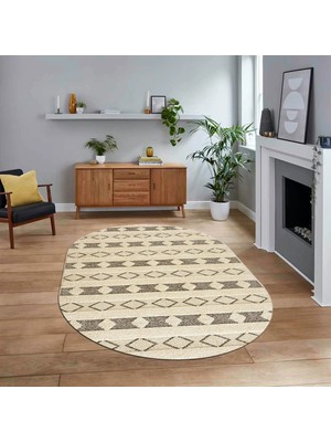 Viyana Home Dijital Baskılı Kaymaz Taban Yıkanabilir Oval Modern Yolluk Salon Halısı, V-O-Modern-64-Kahve,